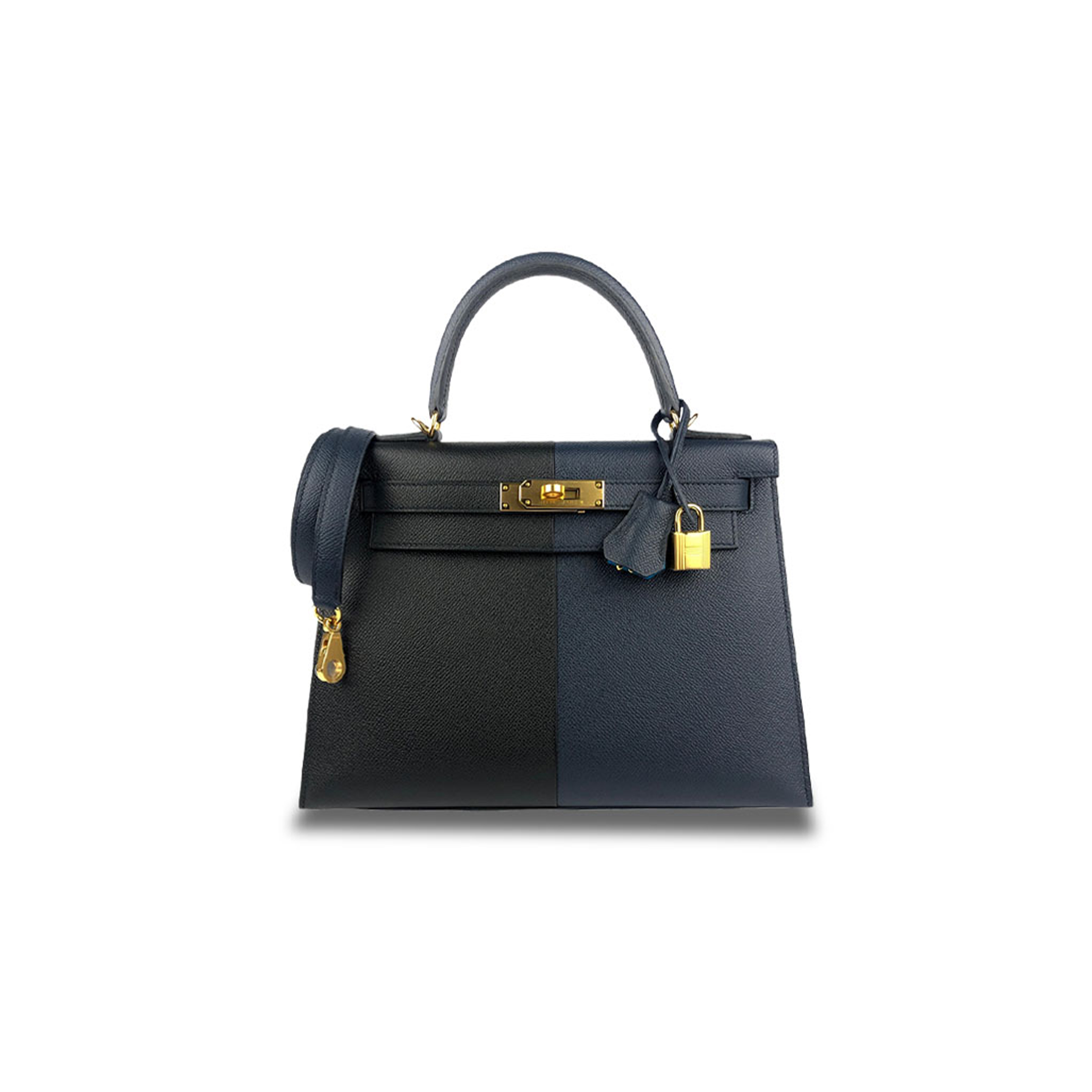 HERMÈS KELLY 25 BLACK BLUE EPSOM GOLD (25*17*7cm) 